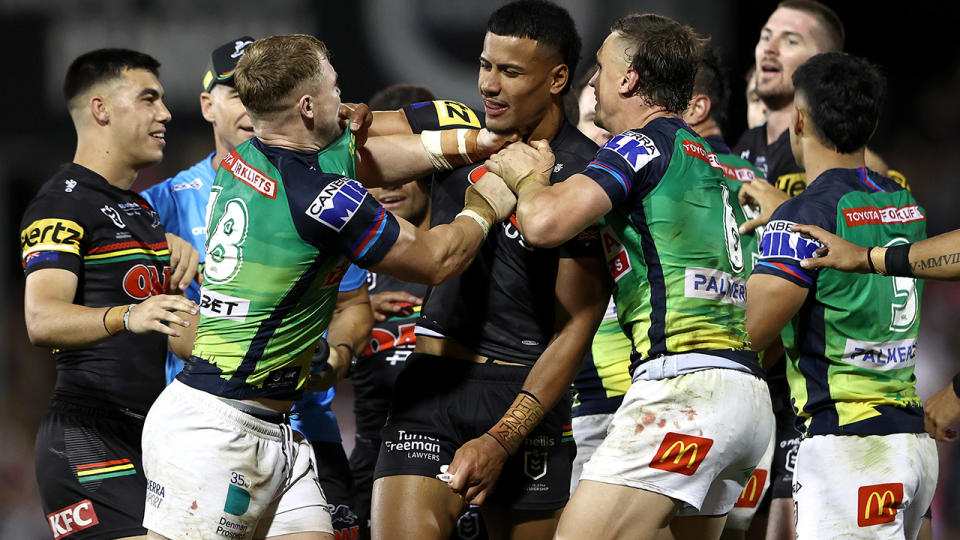 The Canberra Raiders had a tough day out against Penrith, thoroughly outclassed in a heavy loss. (Photo by Matt Blyth/Getty Images)