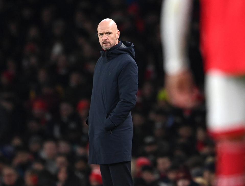 Ten Hag was angry with his United players in the manner they conceded three goals to Arsenal (EPA)