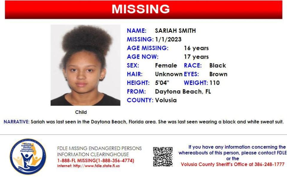 Sariah Smith was last seen in Daytona Beach on Jan. 1, 2023.