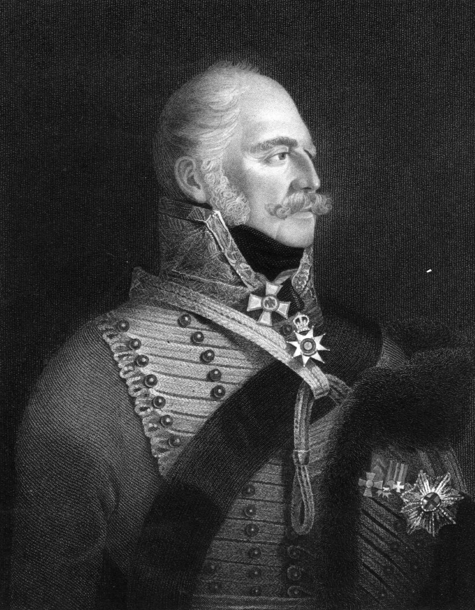 Historical portrait of a Ernest in uniform with medals, facing right in profile