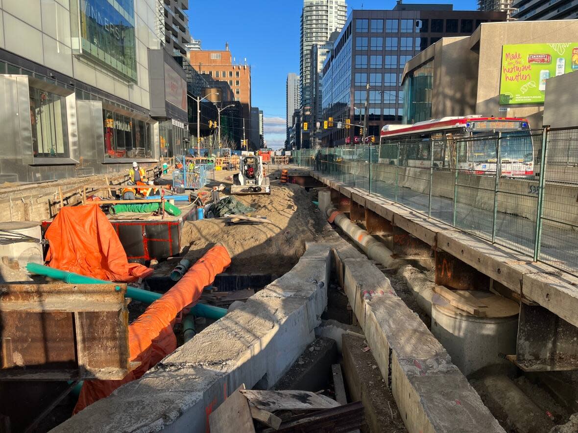 The Eglinton Crosstown LRT is still under construction with a projected cost of $12.8 billion. The project broke ground in 2011. Metrolinx had announced completion dates of 2020 and 2021, and then said the LRT would be open in the fall of 2022. Now internal documents reveal the agency is not sure when the project will be completed. (Patrick Swadden/CBC - image credit)