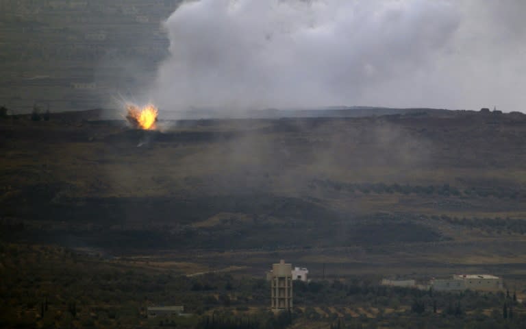 Alleged shelling on Islamic State group positions by government forces near Jubata al-Khashab in Syria on October 6, 2015