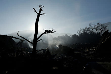 Burned mobile homes are seen at the Monserate Country Club after the Lilac Fire, a fast moving wildfire, swept through their community in Bonsall, California. REUTERS/Mike Blake