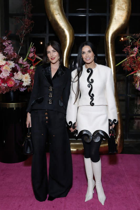  (L-R) Scout Willis, wearing Schiaparelli, and Demi Moore, wearing Schiaparelli, are seen as Neiman Marcus Welcomes Schiaparelli's Daniel Roseberry to Los Angeles at John Sowden House on October 12, 2023 in Los Angeles, California. <p>Stefanie Keenan/Getty Images</p>