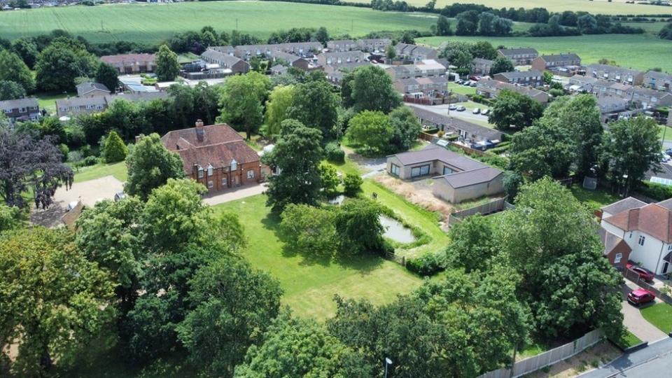 Aerial view of the home spa and grounds of Captain Sir Tom Moore's former home in Marston Moretaine
