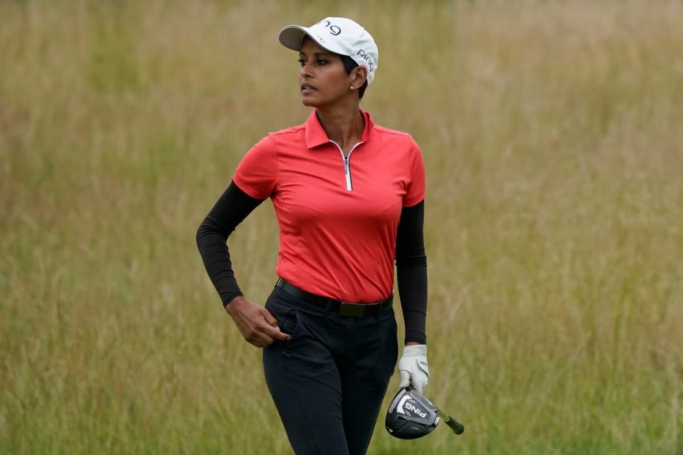 Keen golfer Naga Munchetty in action prior to the JCB Championship in July 2022 (Getty)