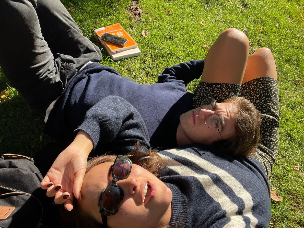 Dorrit Corwin and her late boyfriend laying the grass