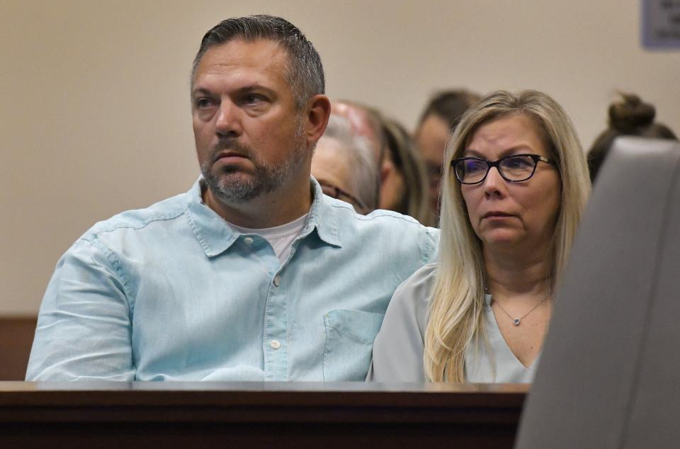 Forrest and Stacy Bailey, parents of Tristyn Bailey, sit in the courtroom as they watch Aiden Fucci's pre-sentencing hearing Thursday. Fucci, now 16, pleaded guilty to killing 13-year-old Tristyn in 2021 in St. Johns County.