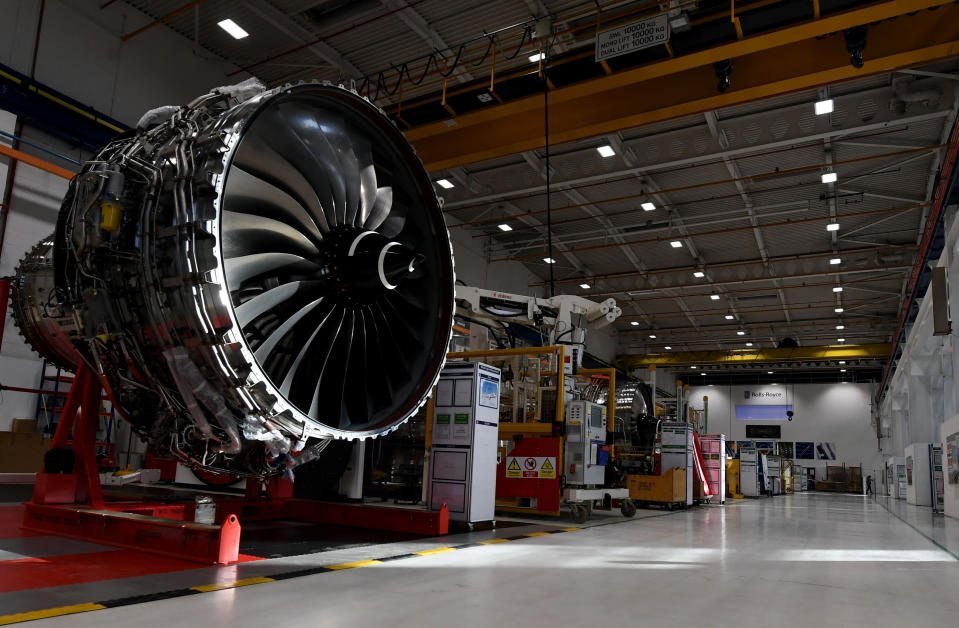 The Rolls Royce XWB engine assembly line at the Rolls-Royce's aero engine factory in Derby.