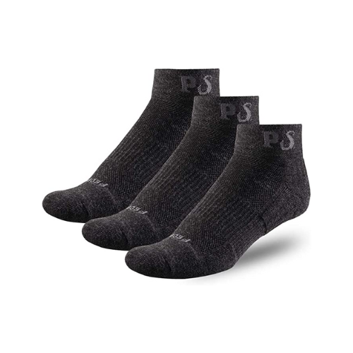 three dark gray people socks wool ankle socks against white background