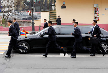 North Korean leader Kim Jong Un is escorted in a car in the Russian far-eastern city of Vladivostok, Russia, April 24, 2019. REUTERS/Shamil Zhumatov