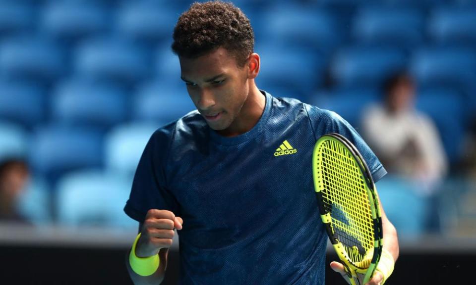 Félix Auger-Aliassime during his Melbourne final defeat against Dan Evans this year, one of seven defeats he has endured in finals.