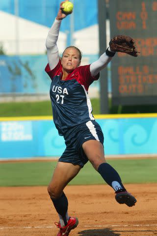 <p>Ryan Remiorz/AP</p> Jennie Finch winds up during women's softball action against Canada at the Summer Olympics in Athens