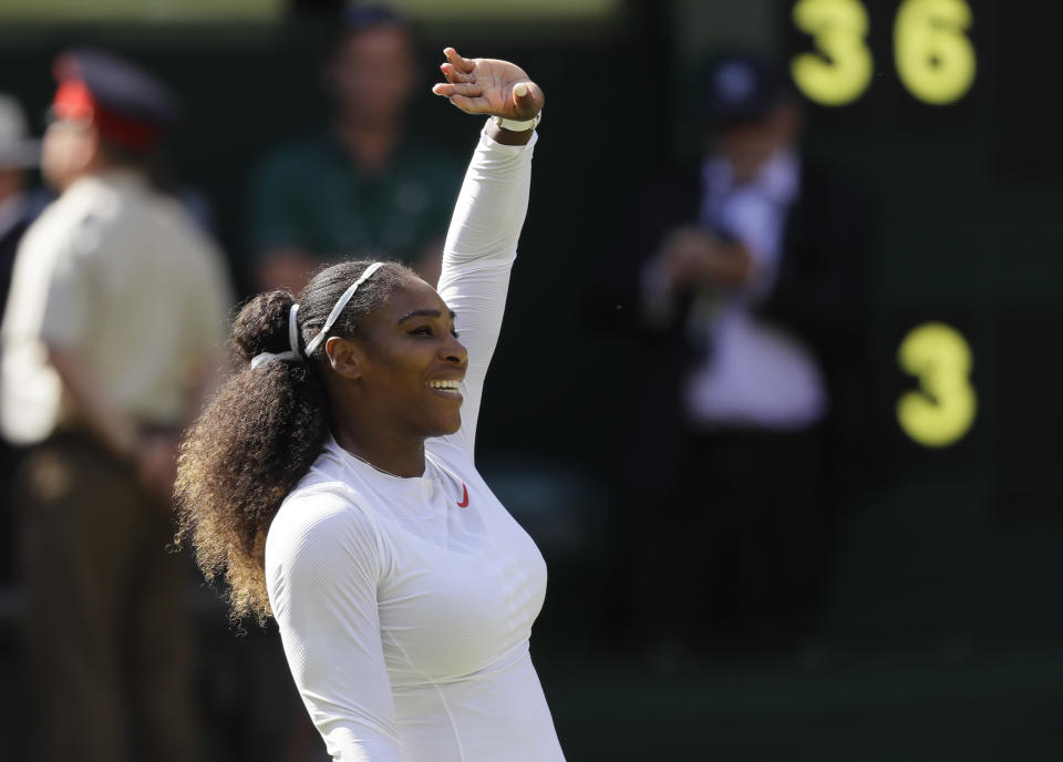 Serena Williams beat Camila Giorgi on Tuesday, getting one step closer to her eighth Wimbledon title. (AP Photo/Kirsty Wigglesworth)