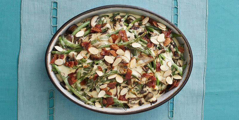 Green Bean Mushroom Casserole with Candied Bacon