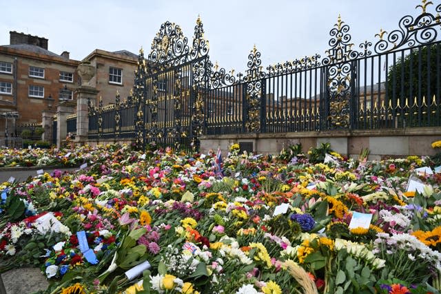 The floral tributes outside Hillsborough Castle 