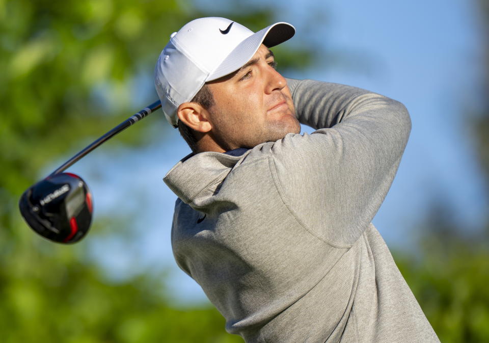 Scottie Scheffler watches his drive on the ninth hole during the second round of the Canadian Open golf tournament in Toronto on Friday, June 10, 2022. Scheffler is expected to compete in the U.S. Open in Brookline, Mass., to be played June 16-19. (Frank Gunn/The Canadian Press via AP)