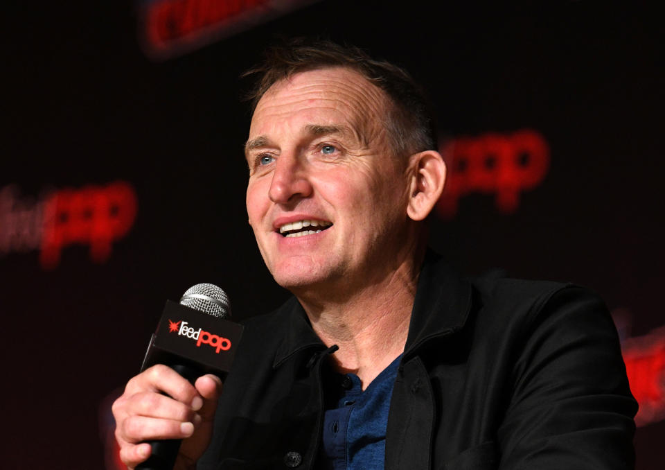 NEW YORK, NEW YORK - OCTOBER 03: Christopher Eccleston speaks on stage during Fantastic! A Conversation with Christopher Eccleston at the New York Comic Con at Jacob K. Javits Convention Center on October 03, 2019 in New York City. (Photo by Bryan Bedder/Getty Images for ReedPOP)