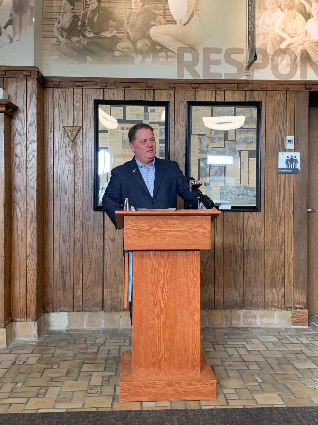 Greater Green Bay YMCA CEO and President Sean Elliott announces the partnership between the YMCA and village of Allouez to build a new 80,000-square-foot YMCA facility in Allouez on Dec. 8, 2022 in Green Bay, WI. He also announced a partnership with Capital Credit Union to open a fifth YMCA facility in Ashwaubenon in the spring of 2023.