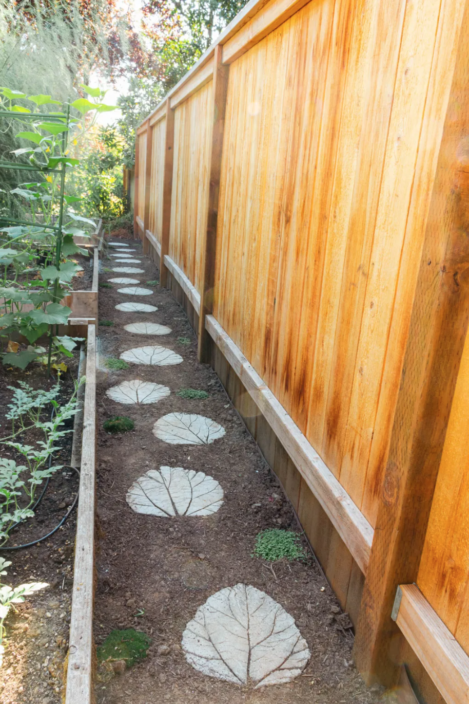 raised bed ideas leaf stepping stones