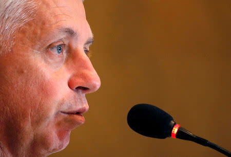 Dave Richardson, chief executive of International Cricket Council (ICC), speaks during a news conference in Kolkata, India, April 26, 2018. REUTERS/Rupak De Chowdhuri