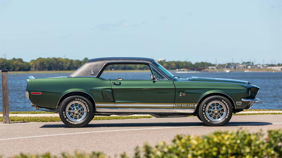 The Carroll Shelby-commissioned 1968 Ford Mustang Green Hornet replica from the side