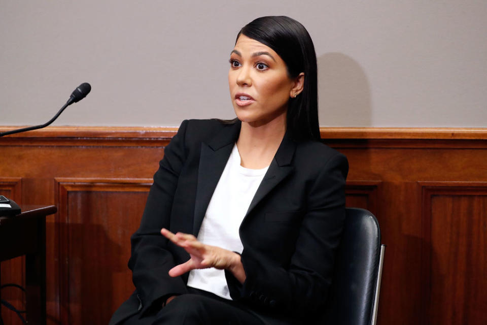 Kourtney Kardashian speaks in support of legislation to reform FDA regulation of cosmetics and personal products. (Photo: Paul Morigi/Getty Images)