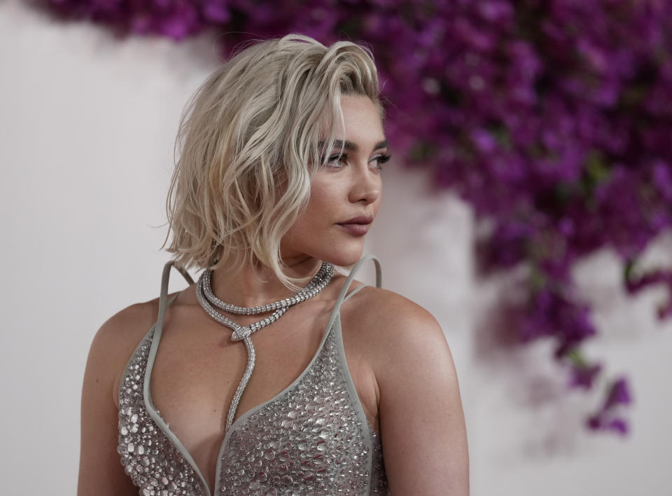 Florence Pugh arrives at the Oscars on Sunday, March 10, 2024, at the Dolby Theatre in Los Angeles. (AP Photo/Ashley Landis)