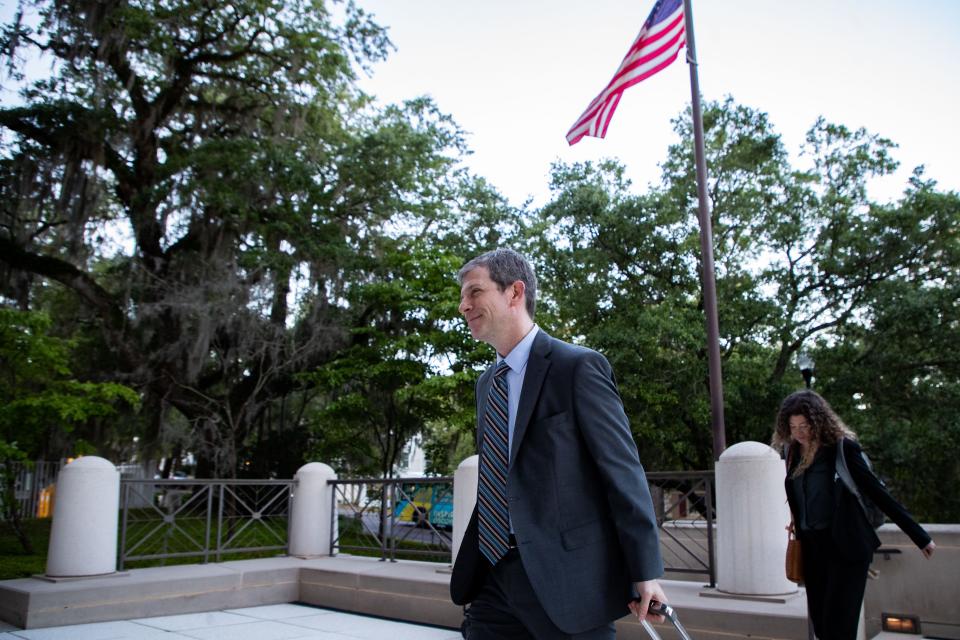 Former Tallahassee Mayor and 2018 Democratic nominee for Florida Governor, Andrew GillumÕs defense attorney David Markus arrives at the Federal Courthouse for jury selection Monday, April 17, 2023. 