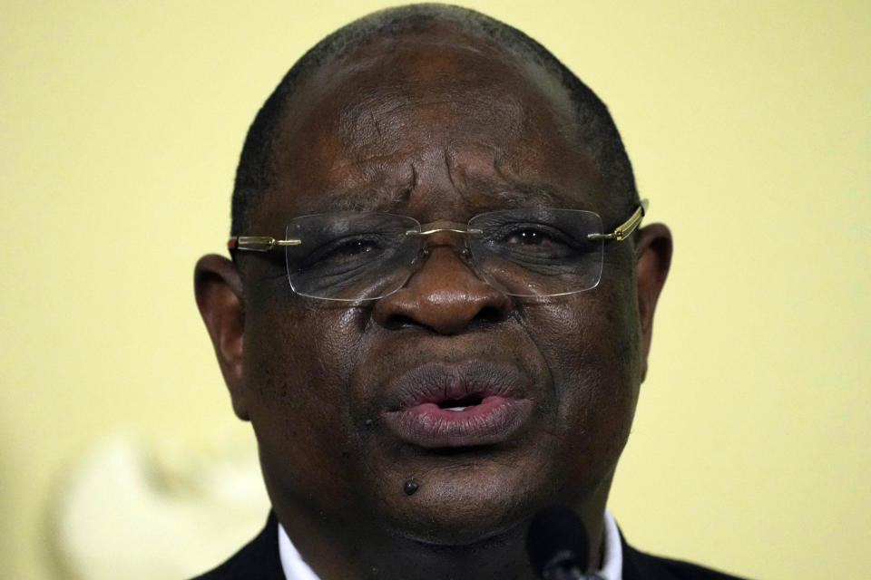 Chief Justice Raymond Zondo speaks during the handing over of the final report of a judicial investigation into corruption to the South Africa's President Cyril Ramaphosa, at Union Building in Pretoria, South Africa, Wednesday, June 22, 2022. The probe has laid bare the rampant corruption in government and state-owned companies during former President Jacob Zuma’s tenure from 2009 to 2018. (AP Photo/Themba Hadebe)