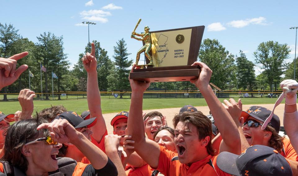 Middletown North, shown celebrating its NJSIAA Group 3 championship last season, hosts Allentown Thursday in a Central Group 3 quarterfinal.