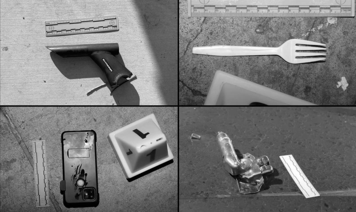 <span>LAPD has shot people holding a bike part (top left), a fork, a phone and a car part (bottom right).</span><span>Composite: LAPD</span>