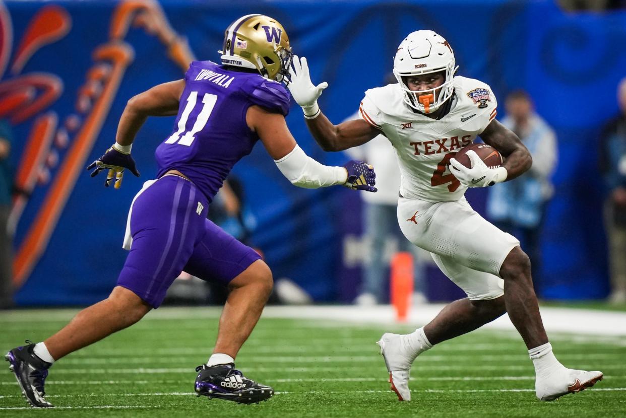 Texas running back CJ Baxter ran for 659 yards, mostly as a backup to Jonathon Brooks last season. He will compete with Jaydon Blue for the starting job this spring. The Horns begin spring football Tuesday.