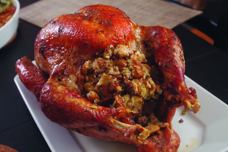 Stuffed Herb-Rubbed Roast Turkey with Gravy