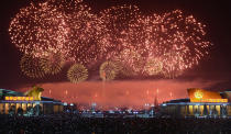 <p>This picture from North Korea’s official Korean Central News Agency (KCNA) taken and released on January 1, 2018 shows fireworks ushering in the New Year in Pyongyang. (Photo: AFP/Getty Images) </p>