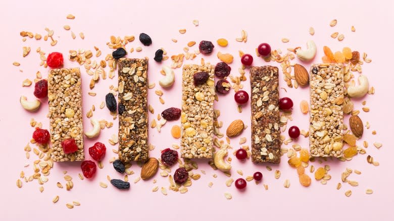 Various granola bars with fruit 