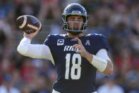 Rice quarterback JT Daniels throws a pass during the first half of an NCAA college football game against Houston, Saturday, Sept. 9, 2023, in Houston. (AP Photo/Eric Christian Smith)