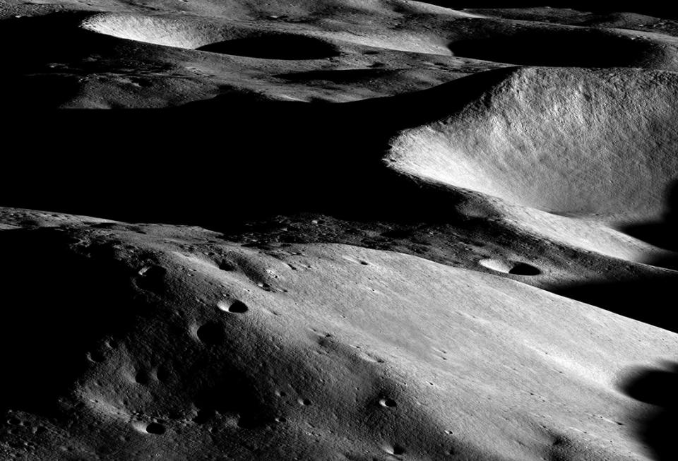  The moon’s Malapert Massif is thought to be a remnant of the South Pole-Aitken basin rim, which formed more than four billion years ago. More recently, this magnificent peak (lower left) was selected as an Artemis 3 candidate landing region. This image, captured by NASA’s Lunar Reconnaissance Orbiter Camera on March 3, 2023, is 15 miles (25 kilometers) wide in the center. 