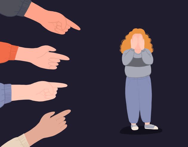 Bullying a teenage red-haired fat girl. Bullying is the use of force, coercion, or threat, to abuse, aggressively dominate or intimidate. Vector illustration. (Photo: Magnilion via Getty Images)