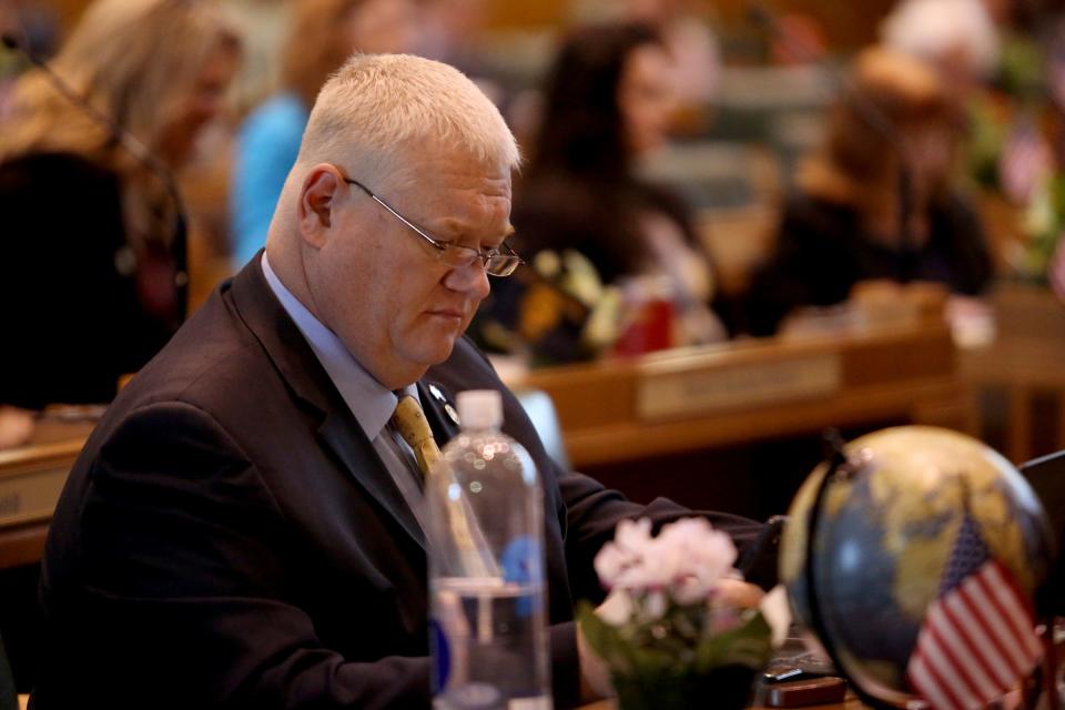 Rep. Paul Evans, D-Monmouth, on the first day of the short legislative session at the Oregon State Capitol in Salem on Feb. 3, 2020.