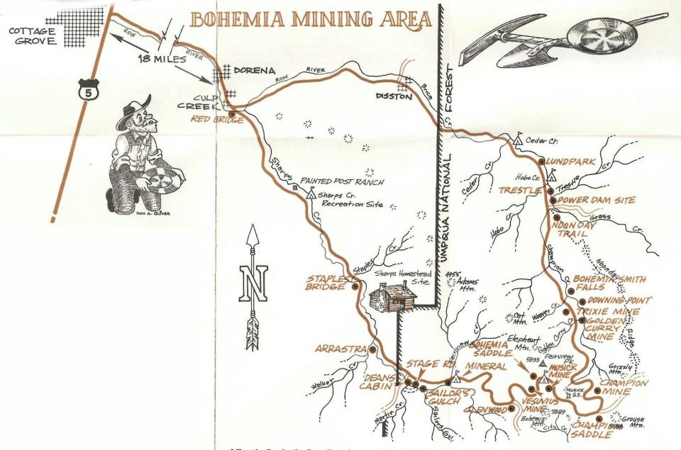 A map included in an old Umpqua National Forest brochure.