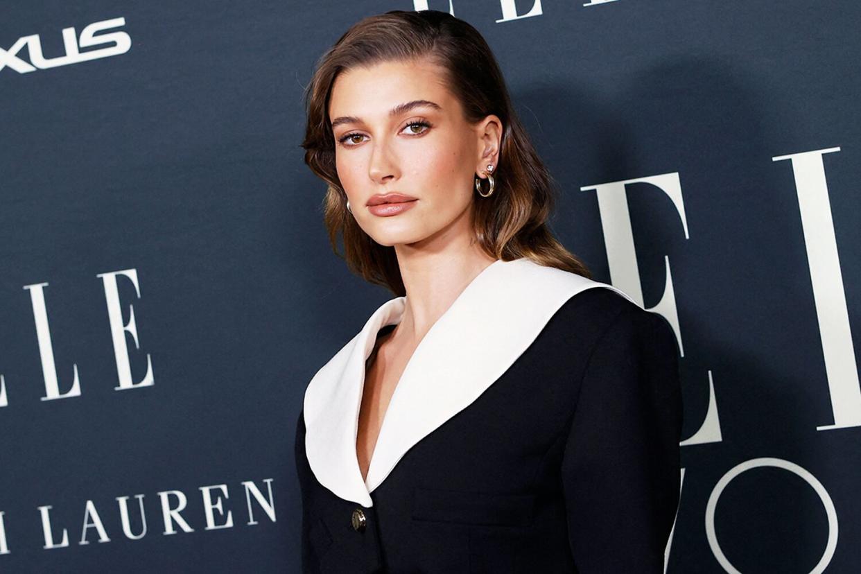 Hailey Bieber arrives to attend ELLE's 27th Annual Women In Hollywood Celebration at the Academy Museum of Motion Pictures on October 19, 2021 in Los Angeles, California.