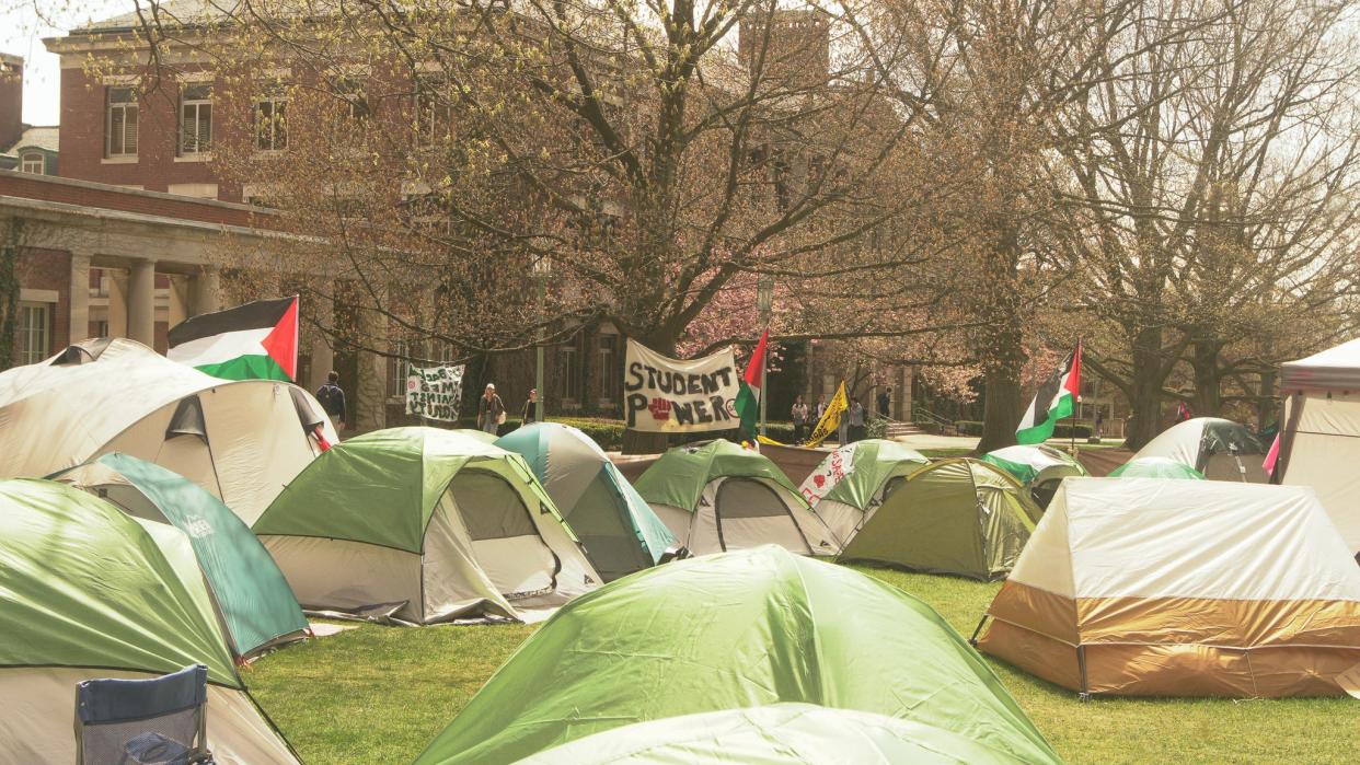 A tent encampment organized by students at the University of Rochester.