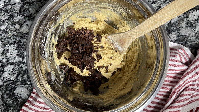 cookie dough in metal bowl