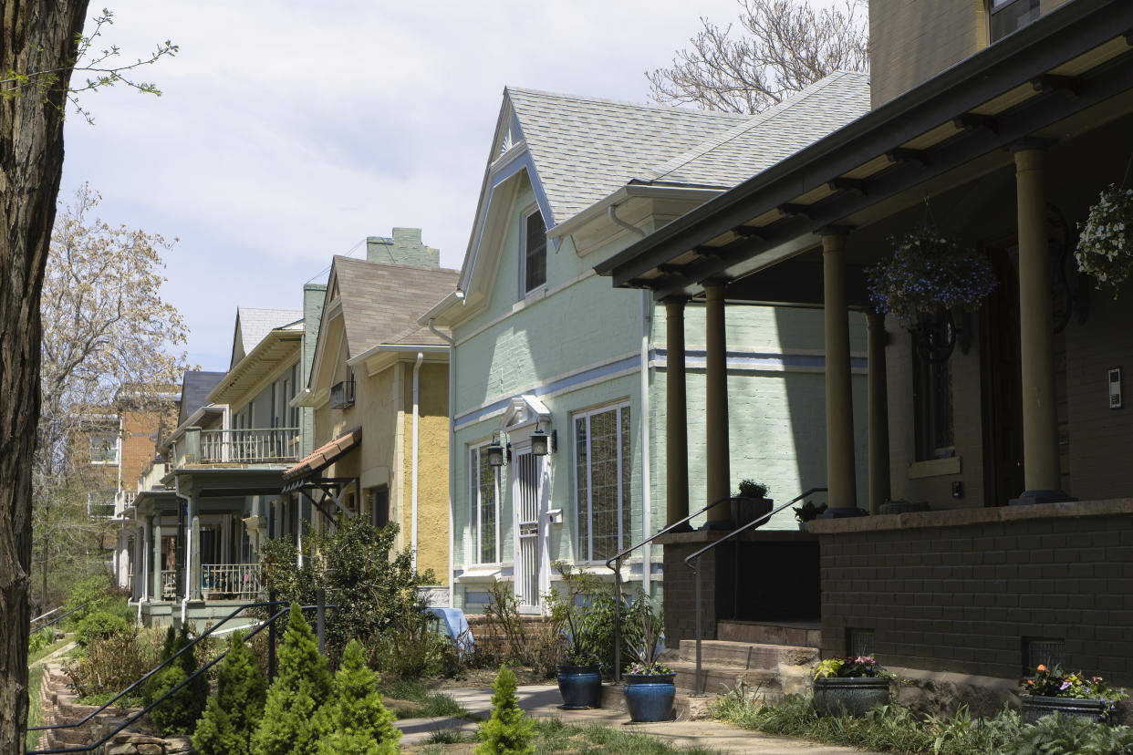 A row of some of the many historic homes of the Capitol Hill Neighborhood in Denver, Colorado.