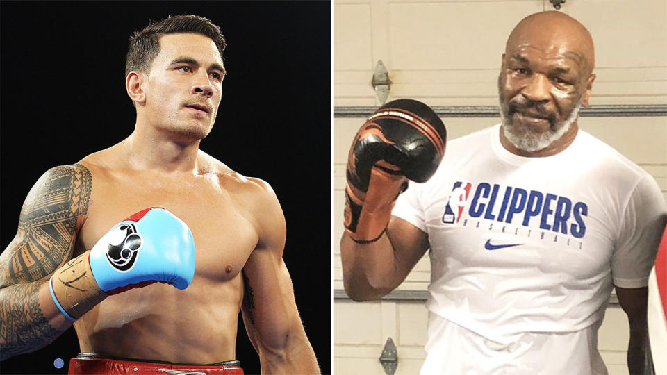 Mike Tyson (pictured right) posing after a workout and Sonny Bill Williams (pictured left) during a fight.