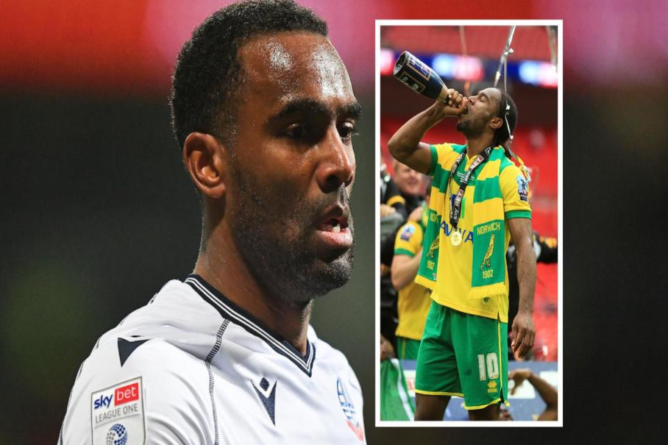 Cameron Jerome is unbeaten at Wembley and, inset, celebrates promotion with Norwich City in 2015 <i>(Image: PA)</i>