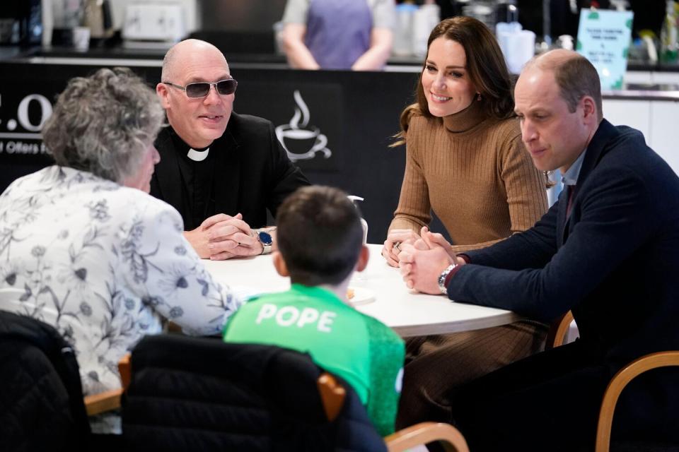 The Duchess of Cambridge The Duke and Duchess of Cambridge meeting Pastor Mick Fleming during a visit to the Church on the Street (left) in Burnley