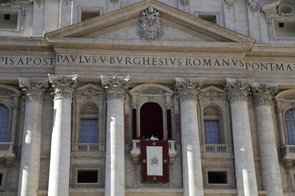 Pope Francis delivers his message during the Urbi et Orbi (Latin for 'to the city and to the world' ) Christmas' day blessing from the main balcony of St. Peter's Basilica at the Vatican, Tuesday, Dec. 25, 2018. (AP Photo/Alessandra Tarantino)