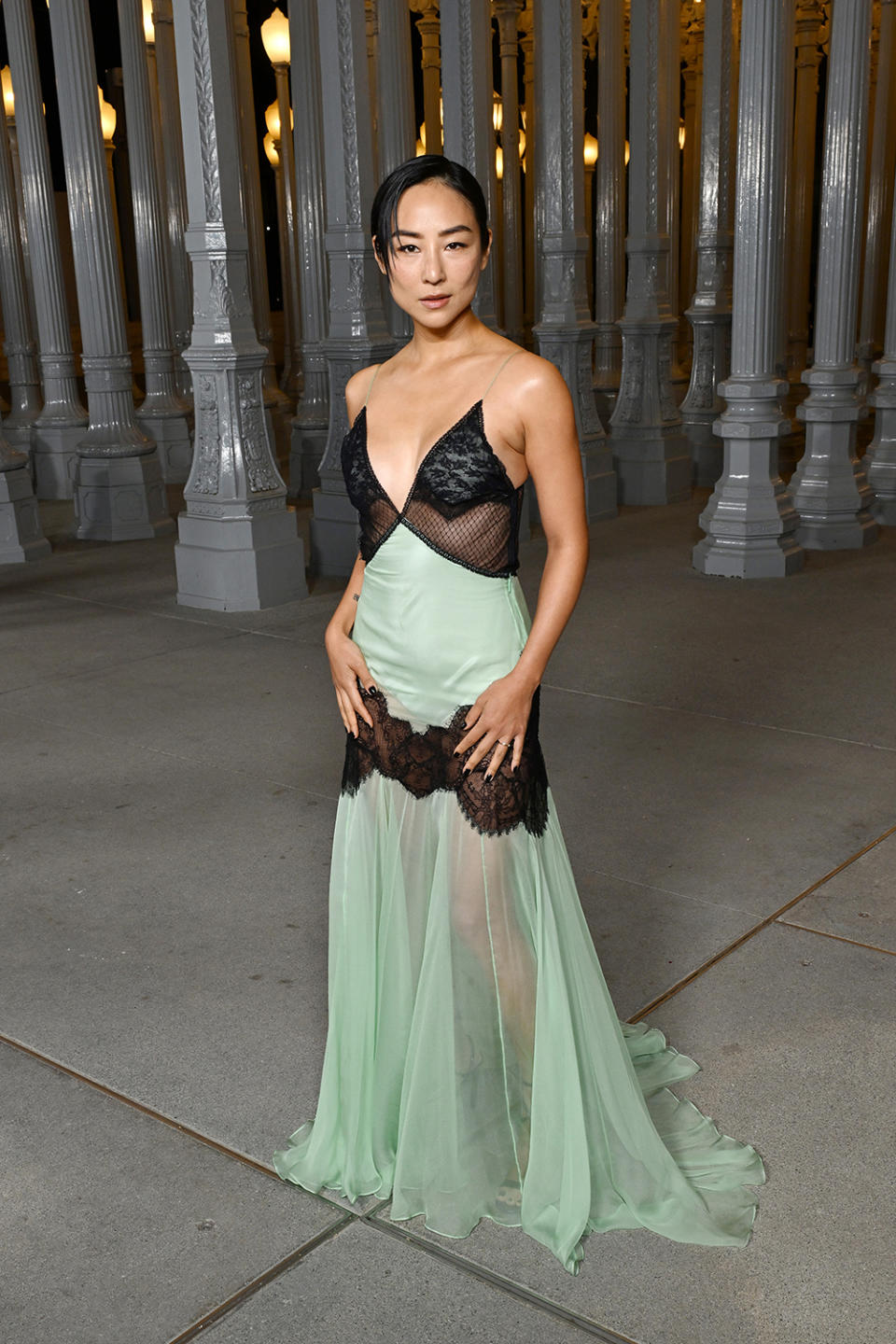 LOS ANGELES, CALIFORNIA - NOVEMBER 04: Greta Lee, wearing Gucci, attends the 2023 LACMA Art+Film Gala, Presented By Gucci at Los Angeles County Museum of Art on November 04, 2023 in Los Angeles, California. (Photo by Michael Kovac/Getty Images for LACMA)